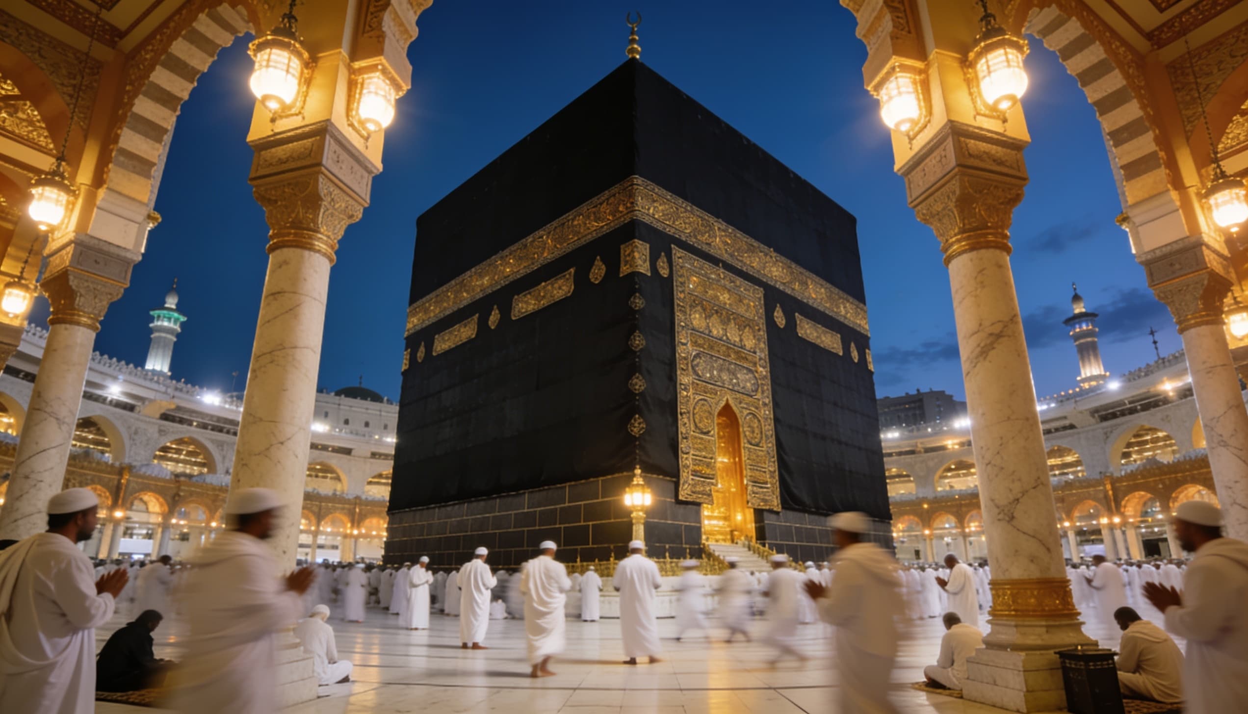 Pilgrims gathered near the Haram at dusk